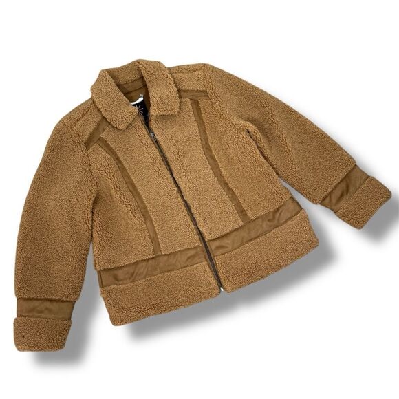 Isaac Mizrahi Faux Sherpa Faux Suede Trim Teddy Coat Tan Large - Picture 12 of 12